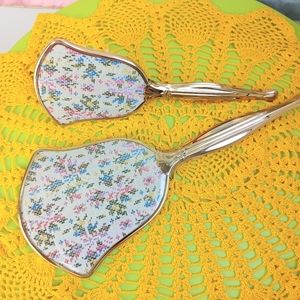 Vintage 50s 60s Hand Mirror & Brush Vanity Set
